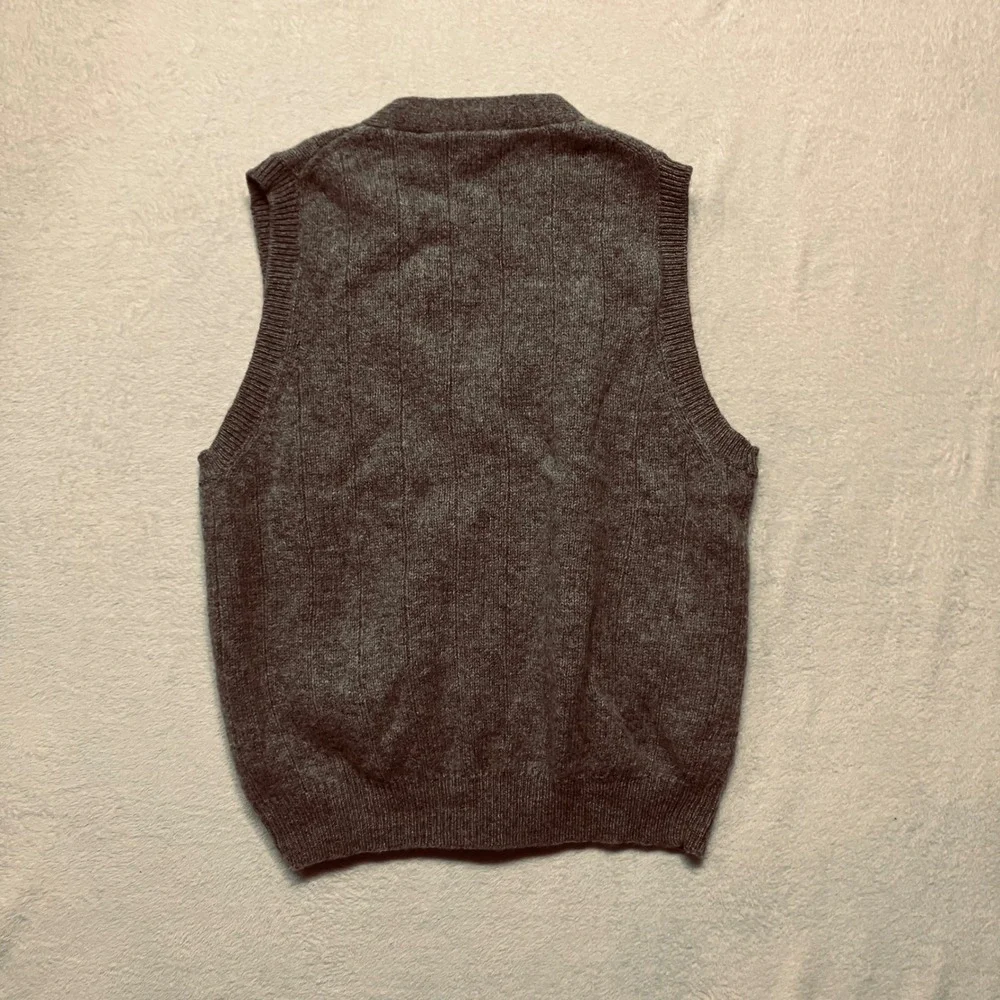 VintageJantzen Sport Men's Grey 100% Wool V-Neck Button Front Vest Sweater M EUC